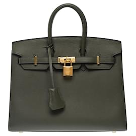 Hermès-HERMES Birkin 25 Bag in Green Leather - 102590-Green