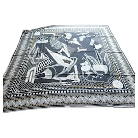 Hermès-Hermès shawl Zouaves and Dragons cashmere and silk 140X140 new box-Black