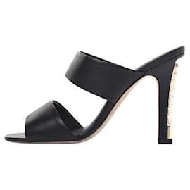 Chanel-Chanel 17A Black Lambskin Leather Pearl Heel Sandal Mules EU 38.5C-Black,White,Gold hardware