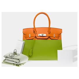 Hermès-HERMES Birkin 30 Bag in Orange Leather - 102583-Orange