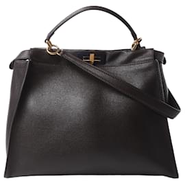 Fendi-Sac à main Fendi Peekaboo Large en cuir 2 en 1 marron 8BN210-Marron