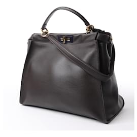 Fendi-Sac à main Fendi Peekaboo Large en cuir 2 en 1 marron 8BN210-Marron