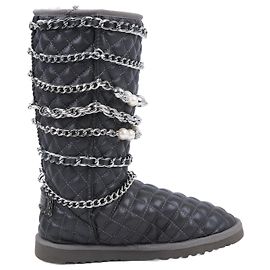 Philipp Plein Leather Ankle Boots Silver Metal Accessories with Skull Chains, Size 37 EU Grey