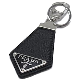 Prada-Prada Saffiano Leather Keyring Keychain Black-Black
