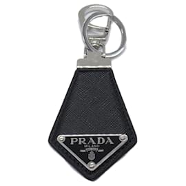 Prada-Prada Saffiano Leather Keyring Keychain Black-Black