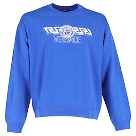 Versace-Versace Medusa Print Logo Sweatshirt in Blue Cotton-Blue