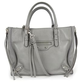 Balenciaga-Balenciaga Leather Handbag Paper Mini 2WAY-Silvery,Metallic