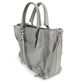 Balenciaga-Balenciaga Leather Handbag Paper Mini 2WAY-Silvery,Metallic