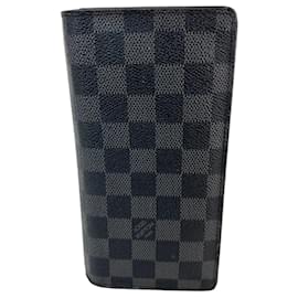 Louis Vuitton-LOUIS VUITTON Damier Graphite Brazza Long Black Canvas Wallet-Black