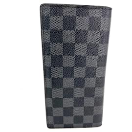 Louis Vuitton-LOUIS VUITTON Damier Graphite Brazza Long Black Canvas Wallet-Black