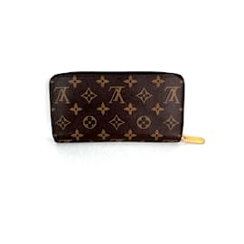 Louis Vuitton-LOUIS VUITTON  Zippy Monogram Pink Leather Wallet Clutch-Brown