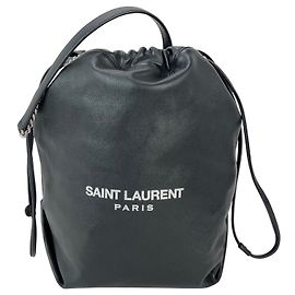 Saint Laurent Teddy-Lammleder Beuteltasche mit Kordelzug Schwarz