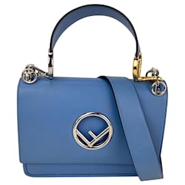 Fendi-Fendi F Kan 1 Medium Blue Leather Shoulder Hand Bag-Blue