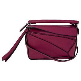 Bolsa transversal mini Puzzle em couro de bezerro carmesim Loewe Vermelho