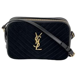 Yves Saint Laurent-YVES SAINT LAURENT Lou Camera Matelasse Black Suede Crossbody Bag-Black
