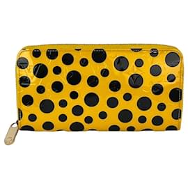 Louis Vuitton-Louis Vuitton Yellow Vernis Patent Leather Kusama Infinity Dots Zippy Wallet-Yellow