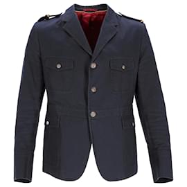 Gucci-Blazer militaire Gucci avec poches en coton bleu marine-Bleu,Bleu Marine