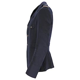 Gucci- Gucci Military field Blazer with Pockets in Navy Blue Cotton-Blue,Navy blue