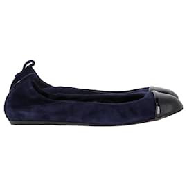 Lanvin- Lanvin Cap Toe Ballet Flats in Navy Blue Suede-Blue,Navy blue