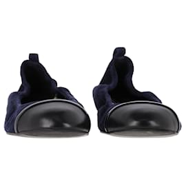 Lanvin- Lanvin Cap Toe Ballet Flats in Navy Blue Suede-Blue,Navy blue