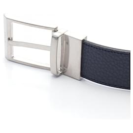 Bally-Bally Leather Belt Navy/Black 6304878-Blue