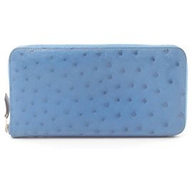 Hermès Portafoglio lungo rotondo Azap Hermes in struzzo blu Blu