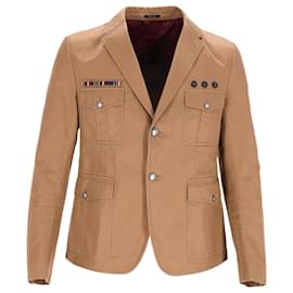 Gucci-Gucci Military Single-Breasted Blazer with Pockets in Brown Cotton-Brown,Red