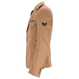 Gucci-Gucci Military Single-Breasted Blazer with Pockets in Brown Cotton-Brown,Red