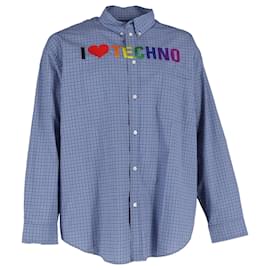 Balenciaga-Chemise brodée à carreaux Balenciaga en coton bleu-Bleu