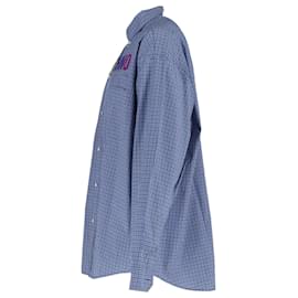 Balenciaga- Balenciaga Checked Embroidered Shirt in Blue Cotton-Blue