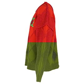 Versace-Suéter de lã vermelha com logo Versace e padrão argyle-Vermelho