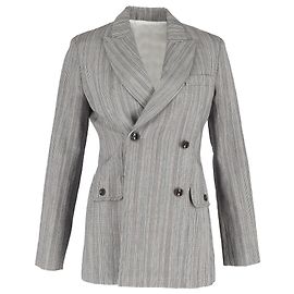Joseph Houndstooth Double-Breasted Blazer in Grey Wool Grey