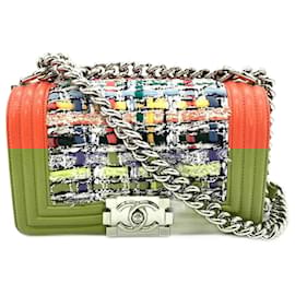 Chanel-Chanel Boy Tweed Leather Chain Shoulder Bag-Orange