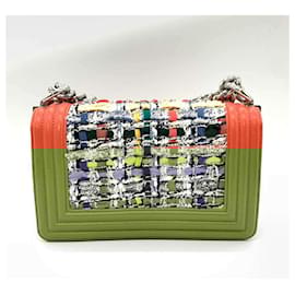Chanel-Chanel Boy Tweed Leather Chain Shoulder Bag-Orange