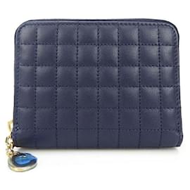 Céline-Celine Leather Compact Wallet C Charm-Blue