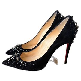Christian Louboutin Black Suede Pointed Heels 38.5 Black