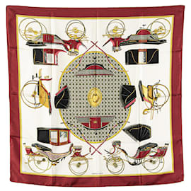 Hermès-Hermès White Les Voitures a Transformation Silk Scarf-White
