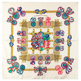 Hermès-Hermès White Les Rubans du Cheval Silk Scarf-White