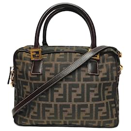 Fendi-Fendi Zucca 2-Way Handbag-Black,Dark brown