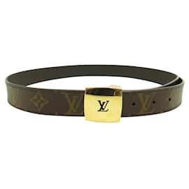 Louis Vuitton-LOUIS VUITTON BELT WITH LV LOGO BUCKLE T85 IN MONOGRAM CANVAS-Brown