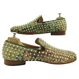 Christian Louboutin-CHAUSSURES CHRISTIAN LOUBOUTIN MOCASSINS DANDELION SPIKE 40.5 TOILE CAMOUFLAGE-Vert