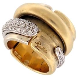 Pomellato-POMELLATO LARGE TUBULAR RING T55 YELLOW WHITE GOLD 18K 34GR DIAMONDS 0.9CT-Golden