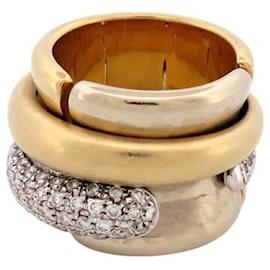 Pomellato-POMELLATO LARGE TUBULAR RING T55 YELLOW WHITE GOLD 18K 34GR DIAMONDS 0.9CT-Golden