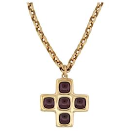 Pomellato-POMELLATO NECKLACE PENDANT CROSS GARNETS + 18K GOLD CHAIN 81GR CROSS NECKLACE-Golden