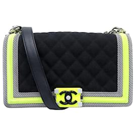 Chanel-CHANEL BOY CRUISE BAG BLACK GRAY YELLOW FLUO SHOULDER BAG-Other