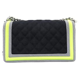 Chanel-CHANEL BOY CRUISE BAG BLACK GRAY YELLOW FLUO SHOULDER BAG-Other
