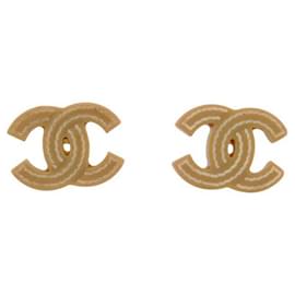 Chanel-NINE CHANEL EARRINGS 2005 STUDS CC LOGO BEIGE + BOX-Beige