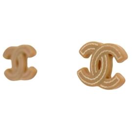 Chanel-NINE CHANEL EARRINGS 2005 STUDS CC LOGO BEIGE + BOX-Beige