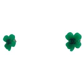 Chanel-NINE CHANEL EARRINGS 2004 CLOVERS CC LOGO GREEN RESIN-Green