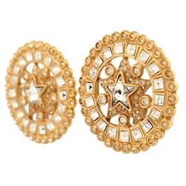 Yves Saint Laurent-VINTAGE YVES SAINT LAURENT ROUND STAR STRASS EARRINGS-Golden